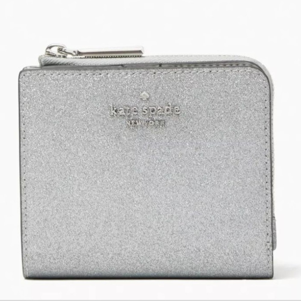 NEW Kate Spade Madison Small L Zip Wallet, Lunar Light Metallic Silver $189 MSRP